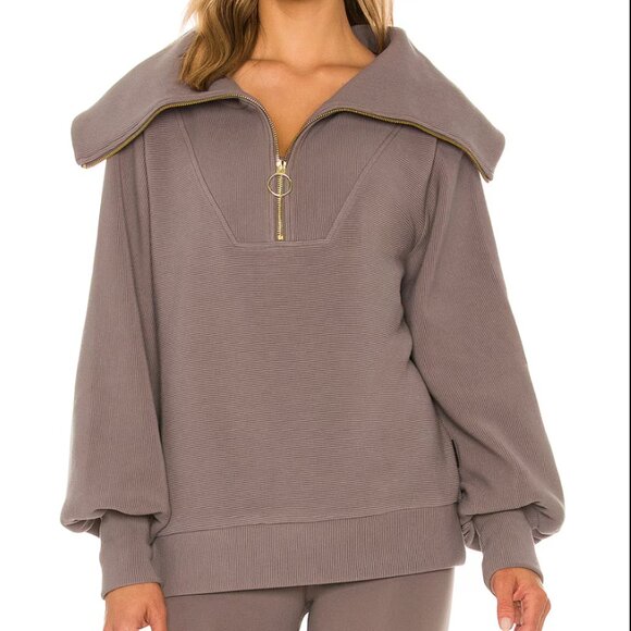 Varley Tops - Varley Vine Oversized Half-Zip Pullover Rib Knit Charcoal Gray Women's Small